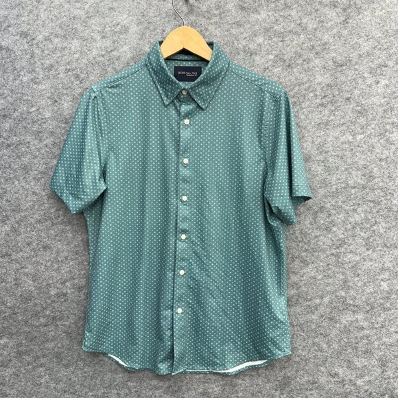 JACHS Men's Button-Up Shirt Casual Everyday Wear, Relaxed, Green Pattern, M NEW - Picture 1 of 11